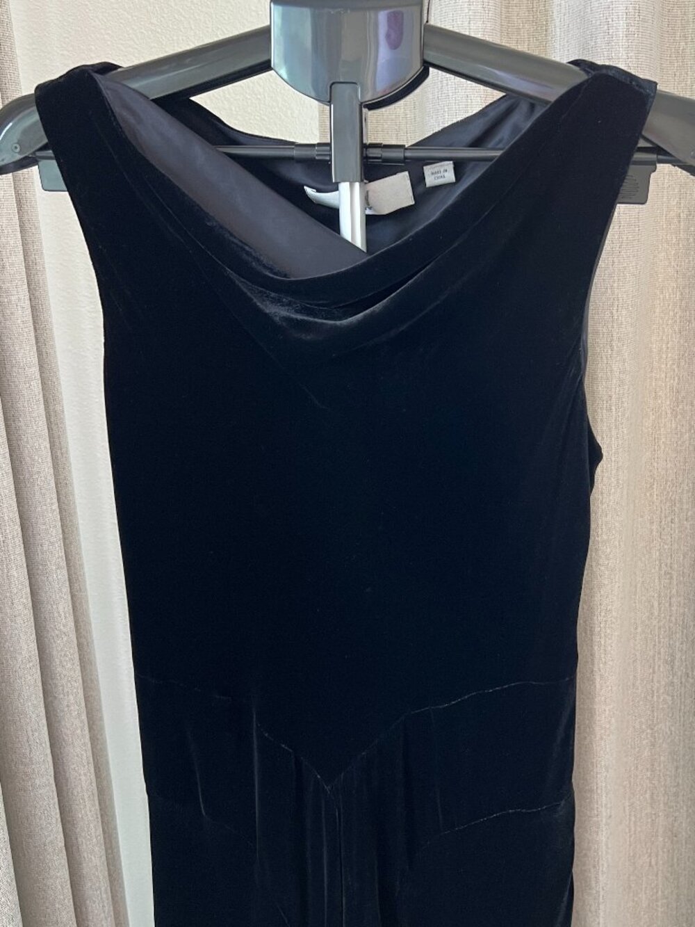 CITY DKNY Black Velvet Cowl Neck Maxi Dress Vintage Inspired Chevron Waist 10